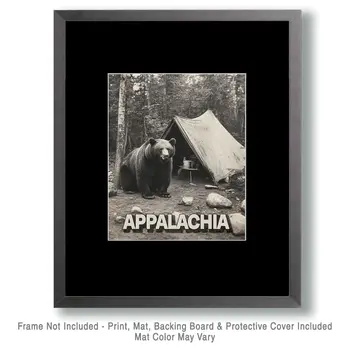Bear in Camp - Appalachia Souvenir Wall Art Prints – 8″x10″ Artwork for 11″x14″ Frame