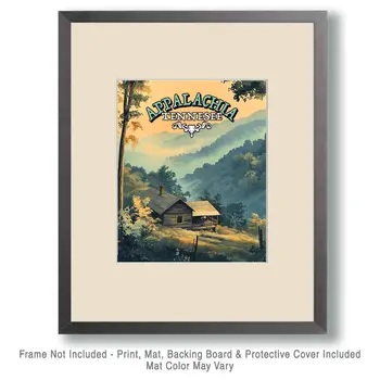 Mountain Cabin - Appalachia Souvenir Wall Art Prints – 8″x10″ Artwork for 11″x14″ Frame