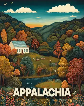 Folk Art Home - Appalachia Souvenir Wall Art Prints – 8″x10″ Artwork for 11″x14″ Frame