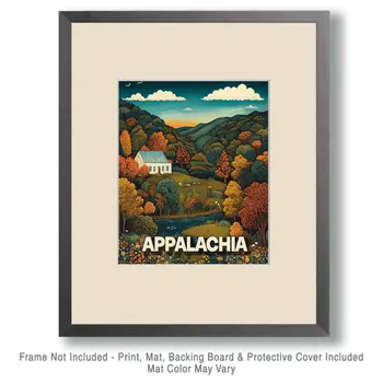 Folk Art Home - Appalachia Souvenir Wall Art Prints – 8″x10″ Artwork for 11″x14″ Frame