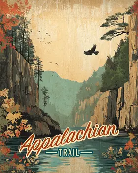 Vintage Appalachian Trail Souvenir Wall Art Prints – 8″x10″ Artwork for 11″x14″ Frame