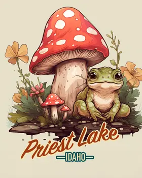 Priest Lake Frog and Mushroom - Idaho Souvenir Wall Art Prints – 8″x10″ Artwork for 11″x14″ Frame