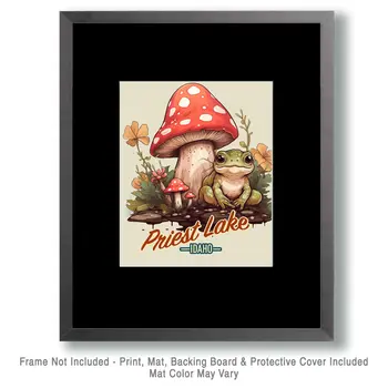 Priest Lake Frog and Mushroom - Idaho Souvenir Wall Art Prints – 8″x10″ Artwork for 11″x14″ Frame