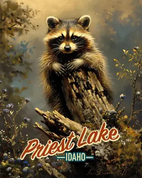 Priest Lake Raccoon - Idaho Souvenir Wall Art Prints – 8″x10″ Artwork for 11″x14″ Frame