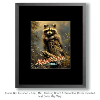 Priest Lake Raccoon - Idaho Souvenir Wall Art Prints – 8″x10″ Artwork for 11″x14″ Frame