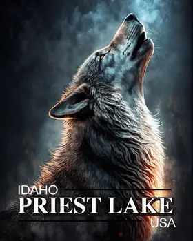 Priest Lake Wolf - Idaho Souvenir Wall Art Prints – 8″x10″ Artwork for 11″x14″ Frame
