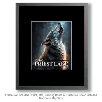 Priest Lake Wolf - Idaho Souvenir Wall Art Prints – 8″x10″ Artwork for 11″x14″ Frame