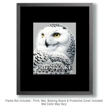 Priest Lake Snowy Owl - Idaho Souvenir Wall Art Prints – 8″x10″ Artwork for 11″x14″ Frame