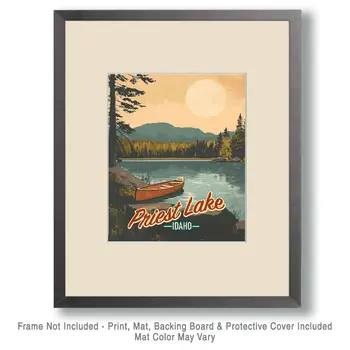 Priest Lake Canoe - Idaho Souvenir Wall Art Prints – 8″x10″ Artwork for 11″x14″ Frame
