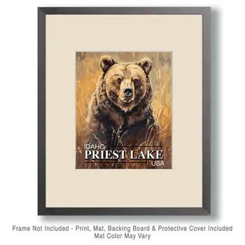 Priest Lake Grizzly Bear - Idaho Souvenir Wall Art Prints – 8″x10″ Artwork for 11″x14″ Frame