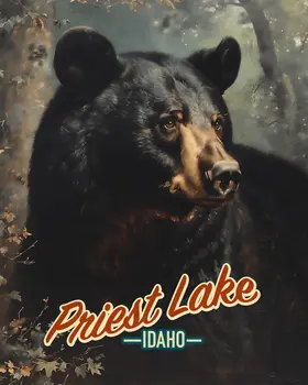 Priest Lake Black Bear - Idaho Souvenir Wall Art Prints – 8″x10″ Artwork for 11″x14″ Frame