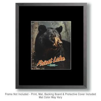 Priest Lake Black Bear - Idaho Souvenir Wall Art Prints – 8″x10″ Artwork for 11″x14″ Frame