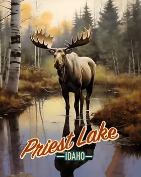 Priest Lake Moose - Idaho Souvenir Wall Art Prints – 8″x10″ Artwork for 11″x14″ Frame