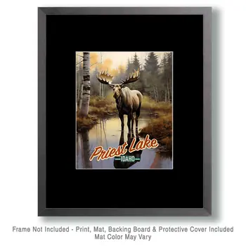 Priest Lake Moose - Idaho Souvenir Wall Art Prints – 8″x10″ Artwork for 11″x14″ Frame