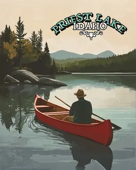 Priest Lake Canoeing - Idaho Souvenir Wall Art Prints – 8″x10″ Artwork for 11″x14″ Frame