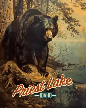 Priest Lake Vintage Bear - Idaho Souvenir Wall Art Prints – 8″x10″ Artwork for 11″x14″ Frame