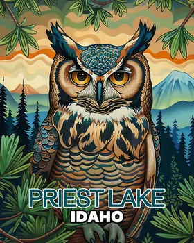 Priest Lake Great Horned Owl - Idaho Souvenir Wall Art Prints – 8″x10″ Artwork for 11″x14″ Frame