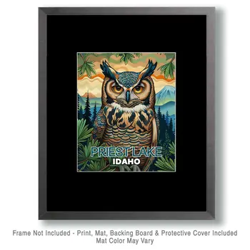 Priest Lake Great Horned Owl - Idaho Souvenir Wall Art Prints – 8″x10″ Artwork for 11″x14″ Frame