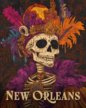 Mardi Gras Skull - New Orleans Souvenir Wall Art Prints – 8″x10″ Artwork for 11″x14″ Frame