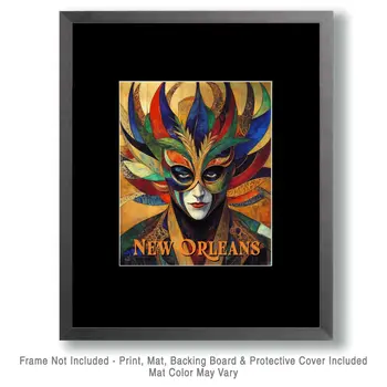 Mardi Gras Mask - New Orleans Souvenir Wall Art Prints – 8″x10″ Artwork for 11″x14″ Frame