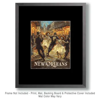 Dancing Skeletons - New Orleans Souvenir Wall Art Prints – 8″x10″ Artwork for 11″x14″ Frame