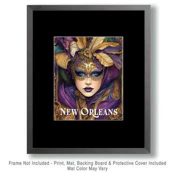 Mardi Gras Lady - New Orleans Souvenir Wall Art Prints – 8″x10″ Artwork for 11″x14″ Frame