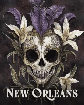 Mardi Gras Voodoo Skull - New Orleans Souvenir Wall Art Prints – 8″x10″ Artwork for 11″x14″ Frame