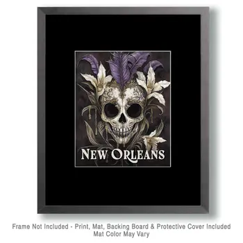 Mardi Gras Voodoo Skull - New Orleans Souvenir Wall Art Prints – 8″x10″ Artwork for 11″x14″ Frame