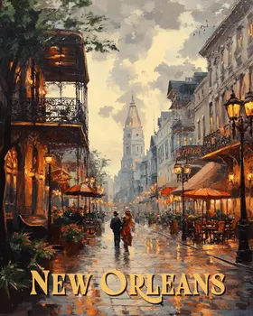 Bourbon Street Evening - New Orleans Souvenir Wall Art Prints – 8″x10″ Artwork for 11″x14″ Frame