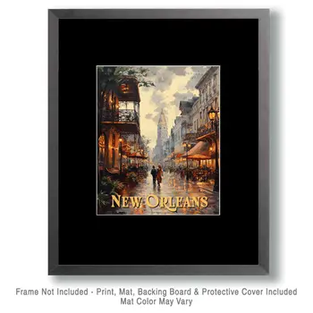 Bourbon Street Evening - New Orleans Souvenir Wall Art Prints – 8″x10″ Artwork for 11″x14″ Frame