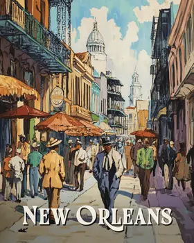Vintage Bourbon Street - New Orleans Souvenir Wall Art Prints – 8″x10″ Artwork for 11″x14″ Frame