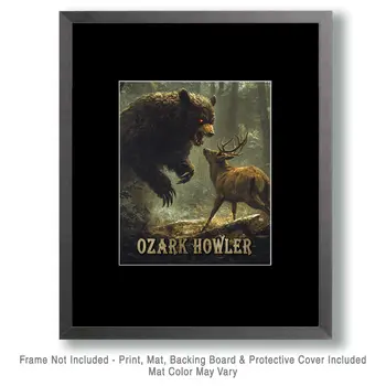 Ozark Howler Surprises Buck Deer - Mythical Beasts Wall Art Prints – 8″x10″ Artwork for 11″x14″ Frame