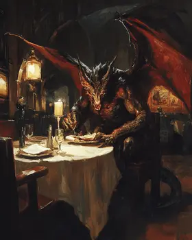 Rougarou Loves Cajun Cuisine - Mythical Beasts Wall Art Prints – 8″x10″ Artwork for 11″x14″ Frame