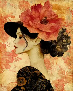 Flower Hat - Vintage Art Prints - 8"x10" Art Print for 11"x14" Frame