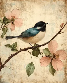 Antique Chickadee - Vintage Art Prints - 8"x10" Art Print for 11"x14" Frame