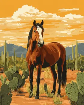 Desert Morning Mare - Southwestern Home Decor Wall Art Prints – 8″x10″ Artwork for 11″x14″ Frame