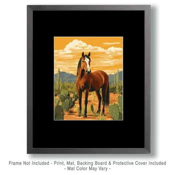 Desert Morning Mare - Southwestern Home Decor Wall Art Prints – 8″x10″ Artwork for 11″x14″ Frame