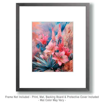 Pink Floral Hillside - Southwestern Home Decor Wall Art Prints – 8″x10″ Artwork for 11″x14″ Frame
