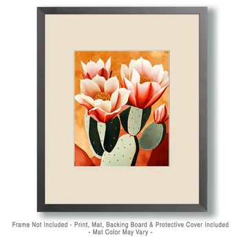 Mid-Century Modern Prickly Pear - Southwestern Home Decor Wall Art Prints – 8″x10″ Artwork for 11″x14″ Frame
