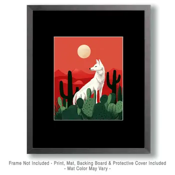 Desert White Wolf - Southwestern Home Decor Wall Art Prints – 8″x10″ Artwork for 11″x14″ Frame