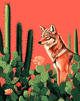Desert Coyote - Southwestern Home Decor Wall Art Prints – 8″x10″ Artwork for 11″x14″ Frame