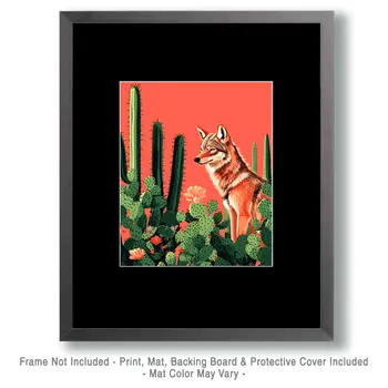 Desert Coyote - Southwestern Home Decor Wall Art Prints – 8″x10″ Artwork for 11″x14″ Frame