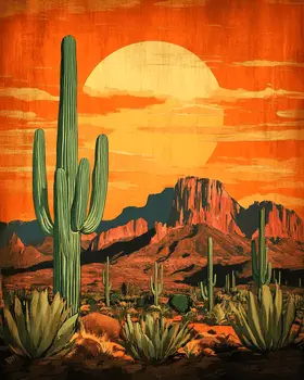 Vintage Sonoran Desert Landscape - Southwestern Home Decor Wall Art Prints – 8″x10″ Artwork for 11″x14″ Frame