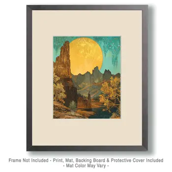Desert Full Moon - Western and Southwestern Home Decor Wall Art Prints – 8″x10″ Artwork – 11″x14″ Mat