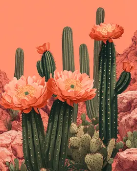 Pastel Pink Prickly Pear Cactus - Southwestern Home Decor Wall Art Prints – 8″x10″ Artwork for 11″x14″ Frame