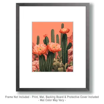 Pastel Pink Prickly Pear Cactus - Southwestern Home Decor Wall Art Prints – 8″x10″ Artwork for 11″x14″ Frame