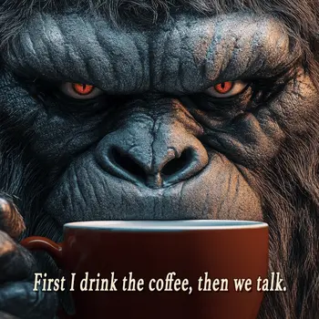 First I drink the coffee, then we talk - Bigfoot Sasquatch Wall Art Prints – 8″x10″ Artwork for 11″x14″ Frame