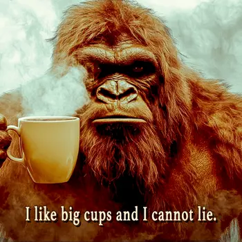 I like big cups and I cannot lie - Bigfoot Sasquatch Wall Art Prints – 8″x8″ Artwork for 12″x12″ Frame