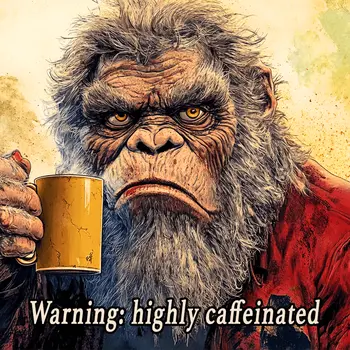Warning highly caffeinated - Bigfoot Sasquatch Wall Art Prints – 8″x8″ Artwork for 12″x12″ Frame
