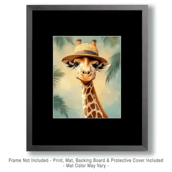 Giraffe in Hat - Anthropomorphic Animal Art Prints – 8″x10″ Artwork for 11″x14″ Frame